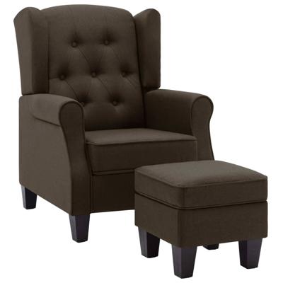 Fauteuil met voetenbankje stof bruin