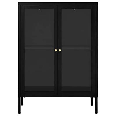 Dressoir 75x35x105 cm staal en glas zwart