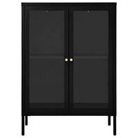 Dressoir 75x35x105 cm staal en glas zwart - thumbnail