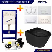 Geberit UP100 Toiletset 49 Wiesbaden Vesta Rimless MAT zwart Met bril en Drukplaat - thumbnail