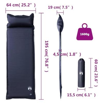 Kampeermatras met gentegreerd kussen zelfopblazend grijs