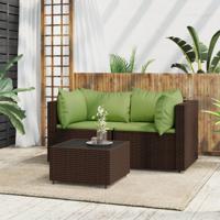 3-delige Loungeset met kussens poly rattan bruin - thumbnail