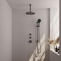 Regendoucheset Inbouw Brauer Gunmetal Carving Thermostatisch 30 cm met Plafondarm, Glijstang en Handdouche 3-Standen Geborsteld Gunmetal Brauer - thumbnail