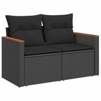 6-delige Loungeset met kussens poly rattan acacia zwart - thumbnail