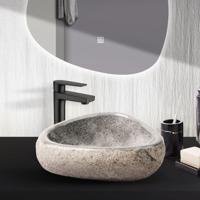 Waskom BWS Stone Ovaal 30-35x15x1,5 cm Riviersteen Dunne Rand Grijs - thumbnail