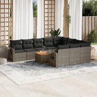 11-delige Loungeset met kussens poly rattan zwart - thumbnail