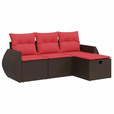 4-delige Loungeset met kussens poly rattan bruin