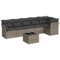 7-delige Loungeset met kussens poly rattan grijs - thumbnail