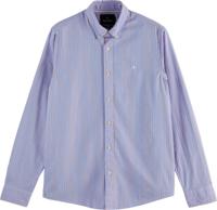 Scotch & Soda gestreept regular fit overhemd van biologisch katoen blauw/camel - thumbnail