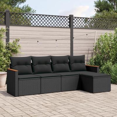 5-delige Loungeset met kussens poly rattan zwart 5-delige Loungeset met kussens poly rattan zwart