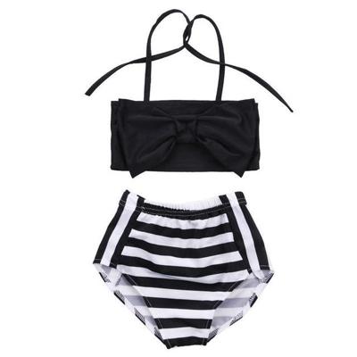 Schattige Baby Girl Bikini gestreept driehoek Bow badpak trotse prinses Beachwear Size:70(Black)