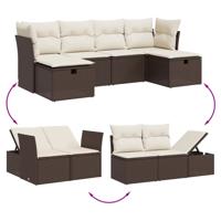 6-delige Loungeset met kussens poly rattan bruin - thumbnail