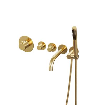 Brauer Gold Edition Badkraan Inbouw - douchegarnituur - 20cm uitloop - met inbouwdeel - 3 gladde knoppen - handdouche staaf 1 stand - PVD - geborsteld goud 5-GG-022