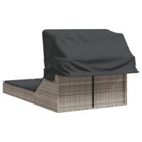 Ligbed 2-persoons met luifel en kussens poly rattan lichtgrijs - thumbnail