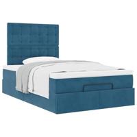 Ottoman bed met matrassen 120x200cm fluweel donkerblauw - thumbnail