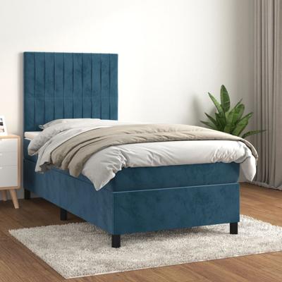 Boxspring met matras fluweel donkerblauw 140x190 cm