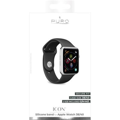 Puro Icon Apple Watch Series 8/SE (2022)/7/SE/6/5/4/3/2/1 Siliconen Band - 41mm/40mm/38mm - Zwart