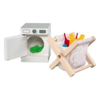 Goki houten poppenhuis meubels wasruimte accessoires - thumbnail