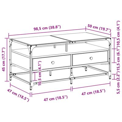 Salontafel met glazen blad 98,5x50x45 cm staal