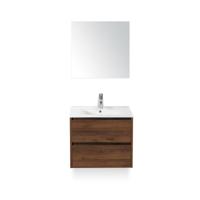 Dante Badmeubelset 60 cm - Walnoot - Keramische Wastafel Wit Enjoy - met Spiegel - thumbnail