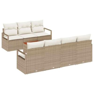 Tuinbankenset met opslag 8 pcs Beige en Crème poly rattan