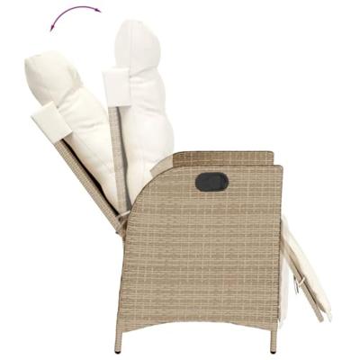 Tuinstoel verstelbaar met voetensteun poly rattan beige - thumbnail