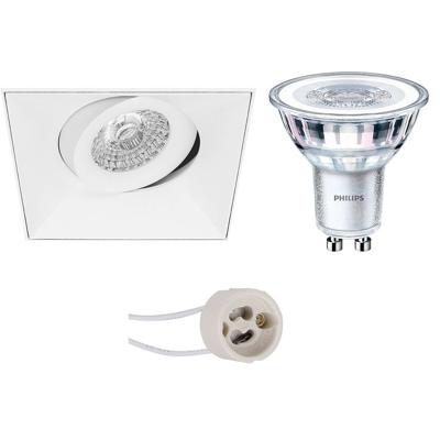 LED Spot Set - Pragmi Nivas Pro - GU10 Fitting - Inbouw Vierkant - Mat Wit - Trimless - Kantelbaar - 150mm - Philips - CorePro 827 36D - 4W - Zeer Warm Wit 2700K - Dimbaar