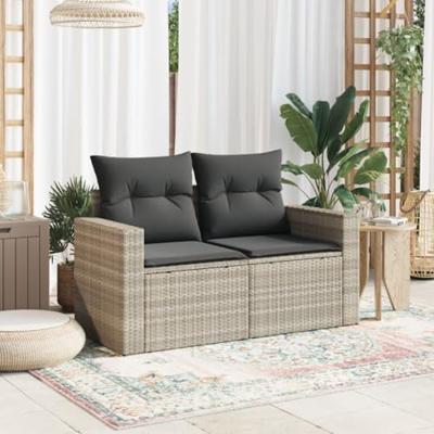 Tuinbank 2-zits met kussens poly rattan lichtgrijs