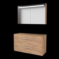 Basic-Line Premium 46 Badkamermeubelset - 120 x 46 cm - Met Grepen - 2 Lades - Wastafelblad - Spiegelkast met LED Verlichting - Whisky Oak - thumbnail