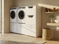 Kast WASHING 2 machines naast elkaar met kast voor wasgoed MEDIUM wit - thumbnail
