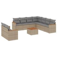 10-delige Loungeset met kussens poly rattan gemengd beige - thumbnail