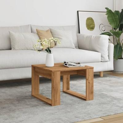 Bijzettafel 50x50x35 cm bewerkt hout artisanaal eikenkleurig Bijzettafel 50x50x35 cm bewerkt hout artisanaal eikenkleurig