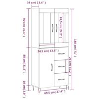 Hoge kast 69,5x34x180 cm bewerkt hout betongrijs - thumbnail