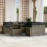 9-delige Loungeset met kussens poly rattan grijs - thumbnail