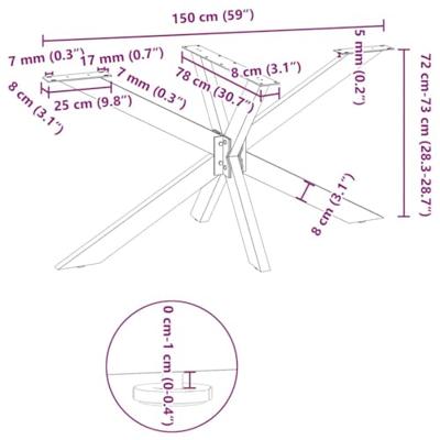 Eettafelpoot spider vorm 150x78x(72-73) cm staal naturel