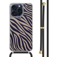 iPhone 15 Pro Max hoesje met zwart koord - Chevron navy - thumbnail