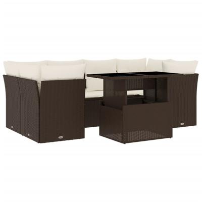 7-delige Loungeset met kussens poly rattan bruin