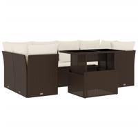 7-delige Loungeset met kussens poly rattan bruin - thumbnail