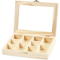 Creativ Company Houten doos met glazen deksel en 10 vakken - thumbnail