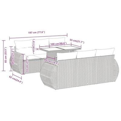 7-delige Loungeset met kussens poly rattan zwart