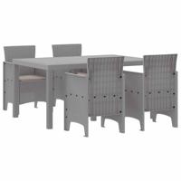 5-delige Tuin Eetset met Kussens in Lichtgrijs Poly Rattan - thumbnail