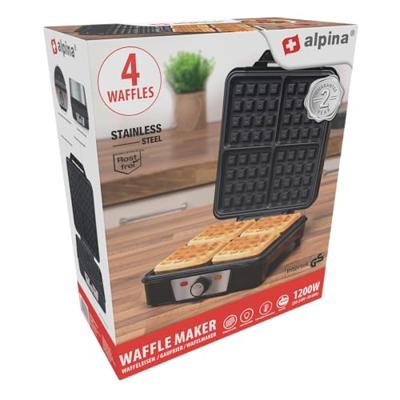 Alpina Wafelijzer Brusselse Wafels Antiaanbaklaag 4 Wafels 1200W