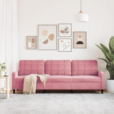 Driezitsbank 210 cm fluweel roze