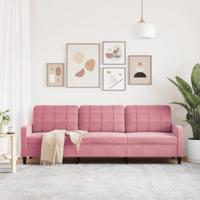 Driezitsbank 210 cm fluweel roze - thumbnail