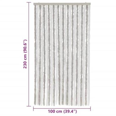 Vliegengordijn 100x230 cm chenille lichtgrijs en wit