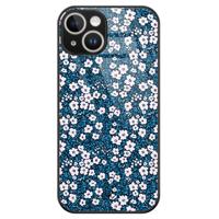 iPhone 14 glazen hardcase - Bloemen blauw - thumbnail