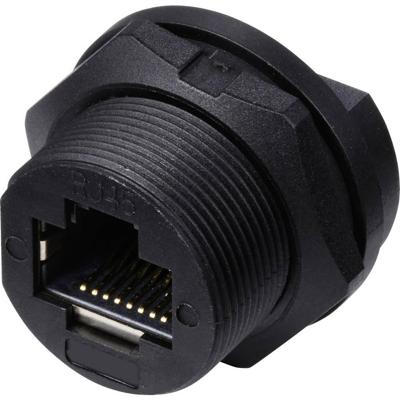 TRU COMPONENTS TC-E13T-FR6-PPF RJ45-bus voor montage aan de achterzijde op printplaten IP67 (met schroefdraad) TC-13543664 Aantal polen (sensoren) 8 Zwart 1