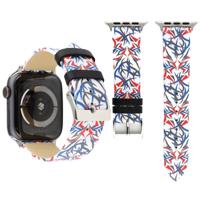 Doornen afdrukken lederen horlogebandje voor Apple Watch serie 3 & 2 & 1 38mm (blauw + rood) - thumbnail