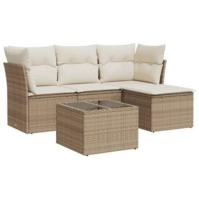 4-delige Loungeset met kussens poly rattan beige