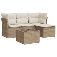 4-delige Loungeset met kussens poly rattan beige - thumbnail